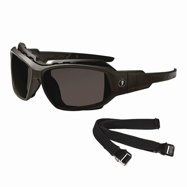 Ergodyne Skullerz LOKI Anti-Scratch/Anti-Fog Convert Safety Spoggles, Strap, Matte Black Frame, Smoke Poly Lens 56035